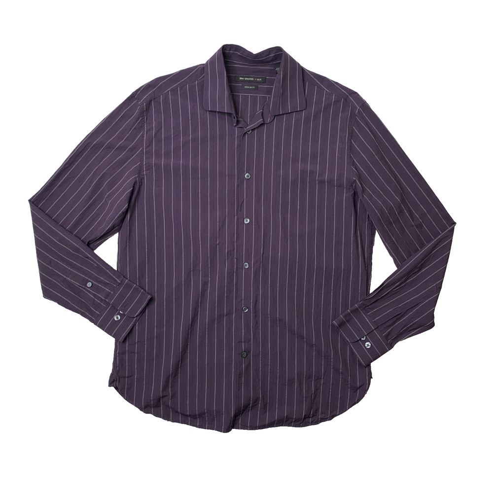 John Varvatos Dress Shirt Mens 15.5 Midnight Purple Regular Fit Striped Dress